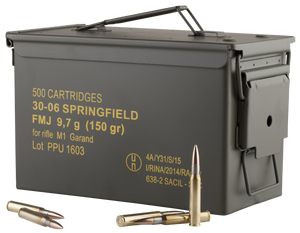 PPU PP3006GMC Standard Rifle  30-06Springfield 150gr Full Metal Jacket/500rds *Sold by Case *Includes Metal Can                                                                                         