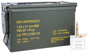 PPU PPRM762M Rangemaster  7.62x51mmNATO 145gr Full Metal Jacket Boat Tail/500rds *Sold by Case *Includes Metal Can                                                                                      