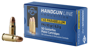PPU PPH765P Handgun  7.65x21mmParabellum 93gr Full Metal Jacket 50 Per Box/20 Case                                                                                                                      