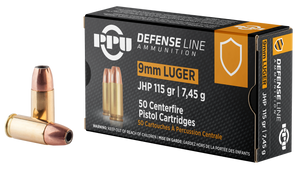 PPU PPD91 Defense  9mmLuger 115gr Jacketed Hollow Point 50 Per Box/20 Case                                                                                                                              