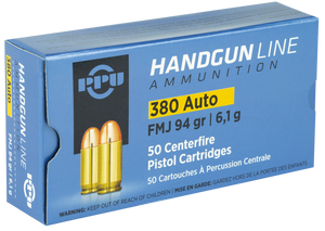 PPU PPH380AF Handgun  380ACP 94gr Full Metal Jacket 50 Per Box/20 Case                                                                                                                                  
