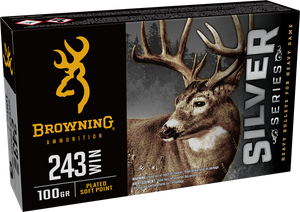 Browning Ammo B192602431  Silver 243Win 100gr Plated Soft Point 20 Per Box/10 Case                                                                                                                      