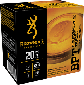 Browning Ammo B193632027 BPT Performance Target Sporting Clay 20Gauge 2.75" 7/8oz 7.5Shot 25 Per Box/10 Case Browning Ammo B193632027 BPT Performance Target Sporting Clay 20Gauge 2.75" 7/8oz 7.5Shot 25 Per Box/10 Case