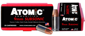 Atomic Ammunition 00438 Pistol Subsonic 9mmLuger 147gr Bonded Match Hollow Point 50 Per Box/10 Case                                                                                                     