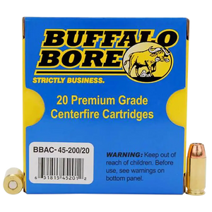 Buffalo Bore Ammunition 4520020 Personal Defense Strictly Business 45ACP +P 200gr Jacket Hollow Point 20 Per Box/12 Case                                                                                