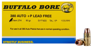 Buffalo Bore Ammunition 27H20 Buffalo-Barnes Strictly Business 380ACP +P 80gr Barnes TAC-XP Lead Free 20 Per Box/12 Case                                                                                