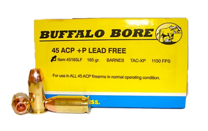 Buffalo Bore Ammunition 45185LF20 Buffalo-Barnes Strictly Business 45ACP +P 185gr Barnes TAC-XP Lead Free 20 Per Box/12 Case                                                                            