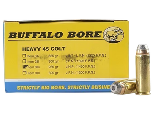 Buffalo Bore Ammunition 3C20 Heavy Strictly Business 45Colt +P 260gr Jacketed Hollow Point 20 Per Box/12 Case                                                                                           