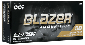 CCI 5205 Blazer Brass Handgun 30Super Carry 115gr Full Metal Jacket Flat Nose 50 Per Box/20 Case                                                                                                        