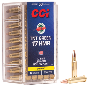 CCI 951 TNT Green  17HMR 16gr Speer TNT Green Hollow Point 50 Per Box/40 Case                                                                                                                           