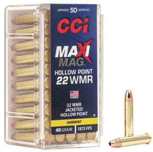 CCI 0024 Maxi-Mag Rimfire 22WMR 40gr Jacketed Hollow Point 50 Per Box/40 Case CCI 0024 Maxi-Mag Rimfire 22WMR 40gr Jacketed Hollow Point 50 Per Box/40 Case