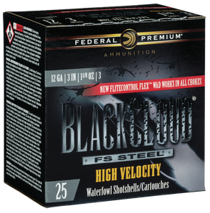 Federal PWBXH1433 Black Cloud FS High Velocity 12Gauge 3" 1 1/8oz 3Shot 25 Per Box/10 Case                                                                                                              