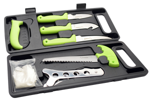 HME HMEKN8HDK Deluxe Hunt Dressing Kit  9.40"/8.60"/8.50"/8.64" Stainless Steel Caper/Gut Hook/Boning Knife/Bone Saw/Rib Spreader Rubber                                                                