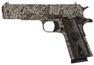 Iver Johnson Arms 1911A1COPPERHEAD 1911 A1 Copperhead 45 ACP 8+1 5" Black Steel Barrel, Tan Snakeskin Hydrographic Serrated Steel Slide & Frame w/Beavertail, Black Snakeskin Diamondwood Grip          
