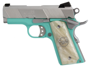 Iver Johnson Arms THRASHERTB9 1911 Thrasher Officer 70 Series 9mm Luger 3.13" 8+1 Tiffany Blue Cerakote Silver Cerakote White Synthetic Pearl Grip                                                      