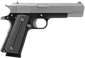 Iver Johnson Arms 1911A1TT 1911 A1  Full Size Frame 45 ACP 8+1 5" Stainless Steel Barrel, Silver Cerakote Serrated Stainless Steel Slide, Black Steel Frame w/Beavertail, Black/Gray G10 Grip           