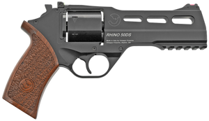 Chiappa Firearms 340220 Rhino 50DS  Small Frame 357 Mag 6 Shot, 5" Black Anodized Steel Vent Rib Barrel, Blued Steel Cylinder, Black Anodized Aluminum Frame, Walnut Grip, Concealed Hammer             