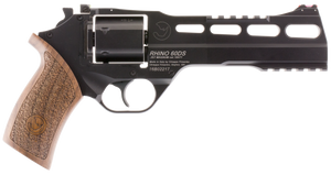 Chiappa Firearms 340221 Rhino 60DS  Small Frame 357 Mag 6 Shot, 6" Black Anodized Steel Vent Rib Barrel, Blued Steel Cylinder, Black Anodized Aluminum Frame, Walnut Grip, Concealed Hammer             