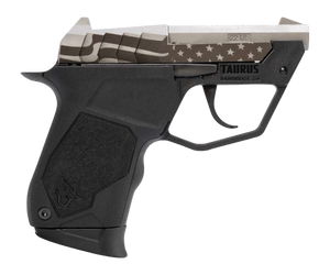 Taurus 1-22TUC139-USFLAG 22TUC  Micro-Compact Frame 22 LR 9+1 2.50" Stainless Tip-Up Barrel, Custom Engraved Serrated Slide, Black Polymer Frame                                                        