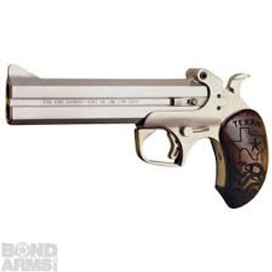Bond Arms - Texan
Model #: BATX
Caliber: .45LC/410
Barrel Length: 6.00"
Grip Material: Rosewood
Sights: Front blade, fixed rear
Trigger Guard: Yes Bond Arms - Texan
Model #: BATX
Caliber: .45LC/410
Barrel Length: 6.00"
Grip Material: Rosewood
Sights: Front blade, fixed rear
Trigger Guard: Yes