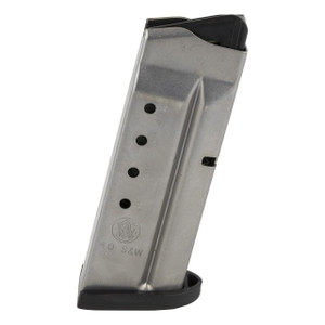 This is a factory Smith & Wesson magazine. It is manufactured to Smith & Wesson's strict specifications and tolerances to ensure perfect fit and flawless operation. Insist on genuine factory magazines for your Smith & Wesson pistol.

Features and Specifications:
Manufacturer Number: 199330000
Smith & Wesson Factory Magazine
Caliber: .40 S&W
Capacity: 6 Rounds
Body Material: Stainless Steel
Spring Material: Steel
Follower Material: Polymer
Baseplate Material: Polymer
Finish: Natural Stainless

Fits:
S&W M&P Shield Chambered In .40 S&W