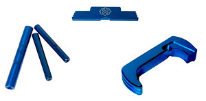 Cross Armory 3 Piece Kit Extended Blue Anodized Aluminum/Steel for Glock 17, 19, 26, 34 Gen5 Cross Armory 3 Piece Kit Extended Blue Anodized Aluminum/Steel for Glock 17, 19, 26, 34 Gen5