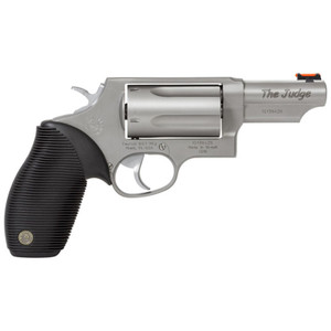 Taurus Judge Double Action Revolver .45 Long Colt/.410 Bore 2.5" Chamber 3" Barrel 5 Round Fixed Red Fiber Optic Front Sight/Fixed Rear Sight Ribbed Rubber Grip Matte Stainless Finish Taurus Judge Double Action Revolver .45 Long Colt/.410 Bore 2.5" Chamber 3" Barrel 5 Round Fixed Red Fiber Optic Front Sight/Fixed Rear Sight Ribbed Rubber Grip Matte Stainless Finish