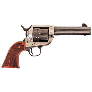 Cimarron Frontier Single Action Engraved Revolver .45 LC 4.75" Barrel OSF Checkered Walnut Grips Blued Cylinder and Barrel Cimarron Frontier Single Action Engraved Revolver .45 LC 4.75" Barrel OSF Checkered Walnut Grips Blued Cylinder and Barrel