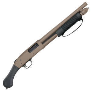 Mossberg 590 Shockwave Cerakote Pump Action Shotgun 12 Gauge 14" Heavy Walled Barrel 6 Rounds Bead Sight Cylinder Bore Raptor Birds Head Pistol Grip Flat Dark Earth