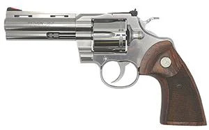 Colt Python .357 Magnum Revolver 4.25" Barrel 6 Rounds Walnut Target Grips Semi-Bright Stainless Steel Finish Colt Python .357 Magnum Revolver 4.25" Barrel 6 Rounds Walnut Target Grips Semi-Bright Stainless Steel Finish