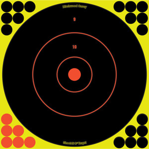 Birchwood Casey Shoot-N-C 12" Bullseye Indoor/Outdoor Paper Target Self-Adhesive Black/Chartreuse Splatter 5 Pack