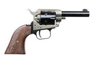 Heritage Manufacturing Barkeep .22 LR Single Action Revolver 3.6" Barrel 6 Rounds Custom Scroll Wood Grips Simulated Case Hardened and Black Finish Heritage Manufacturing Barkeep .22 LR Single Action Revolver 3.6" Barrel 6 Rounds Custom Scroll Wood Grips Simulated Case Hardened and Black Finish