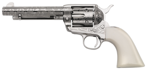 Taylors & Company 200061 1873 Cattle Brand 45 Colt (LC) Caliber with 5.50" Barrel, 6rd Capacity Cylinder, Overall Nickel-Plated Engraved Finish Steel & Ivory Synthetic Grip Taylors & Company 200061 1873 Cattle Brand 45 Colt (LC) Caliber with 5.50" Barrel, 6rd Capacity Cylinder, Overall Nickel-Plated Engraved Finish Steel & Ivory Synthetic Grip