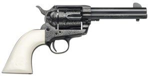 Taylors & Company 200056 1873 Cattleman Outlaw Legacy 45 Colt (LC) Caliber with 4.75" Barrel, 6rd Capacity Cylinder, Overall Blued Engraved Finish Steel & Ivory Synthetic Grip                         