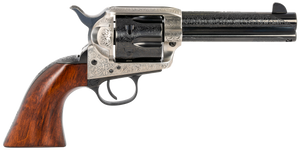 Taylors & Company 550925 1873 Cattleman 45 Colt (LC) Caliber with 4.75" Blued Floral Engraved Finish Barrel, 6rd Capacity Blued Finish Cylinder, Coin Photo Engraved Finish Steel Frame & Walnut Grip Taylors & Company 550925 1873 Cattleman 45 Colt (LC) Caliber with 4.75" Blued Floral Engraved Finish Barrel, 6rd Capacity Blued Finish Cylinder, Coin Photo Engraved Finish Steel Frame & Walnut Grip