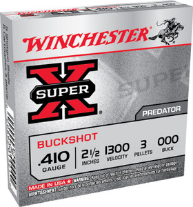 Winchester Ammo XB41000 Super X 410Gauge 2.50" 3Pellets 000Buck Shot 5 Per Box/50 Case Winchester Ammo XB41000 Super X 410Gauge 2.50" 3Pellets 000Buck Shot 5 Per Box/50 Case