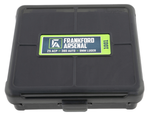Frankford Arsenal 1083797 Hinge-Top Ammo Box 9mm/25/380ACP Black Polymer 100rd                                                                                                                          