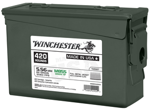 Winchester Ammo WM855420CS USA M855 Green Tip 5.56x45mmNATO 62gr Full Metal Jacket 420 Per Box/2 Case *Ammo Can                                                                                         