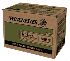 Winchester Ammo WM8551000 USA M855 Green Tip 5.56x45mmNATO 62gr Full Metal Jacket 1000 Per Box/1 Case *Sold By Case                                                                                     