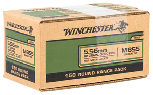 Winchester Ammo WM855150 USA M855 Green Tip 5.56x45mmNATO 62gr Full Metal Jacket 150 Per Bx/4 Case *Value Pack                                                                                          