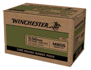 Winchester Ammo WM855500 USA M855 Green Tip 5.56x45mmNATO 62gr Full Metal Jacket 500 Per Box/2 Case                                                                                                     