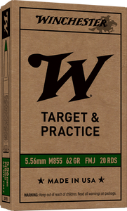 Winchester Ammo WM855K USA M855 Green Tip 5.56x45mmNATO 62gr Full Metal Jacket Lead Core 20 Per Box/50 Case                                                                                             