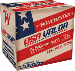 Winchester Ammo USA855125 USA Valor M855 Green Tip 5.56x45mmNATO 62gr Full Metal Jacket 125 Per Box/10 Case                                                                                             