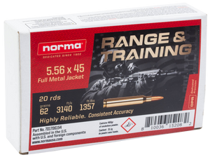 Norma Ammunition 701706154 Range & Training  5.56x45mmNATO 62gr Full Metal Jacket 20 Per Box/10 Case                                                                                                     Norma Ammunition 701706154 Range & Training  5.56x45mmNATO 62gr Full Metal Jacket 20 Per Box/10 Case