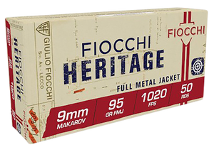 Fiocchi 9MAK Heritage 9mmMakarov 95gr Full Metal Jacket 50 Per Box/20 Case Fiocchi 9MAK Heritage 9mmMakarov 95gr Full Metal Jacket 50 Per Box/20 Case