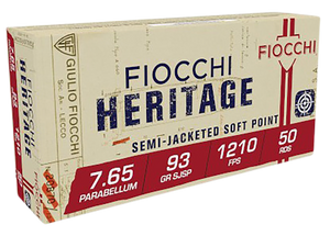 Fiocchi 765B Heritage  7.65x21mmParabellum 93gr Semi Jacketed Soft Point 50 Per Box/20 Case                                                                                                             