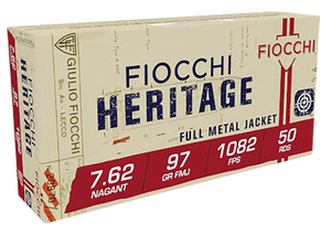 Fiocchi 762A Heritage  7.62x38mmRNagant 97gr Full Metal Jacket 50 Per Box/20 Case                                                                                                                        Fiocchi 762A Heritage  7.62x38mmRNagant 97gr Full Metal Jacket 50 Per Box/20 Case