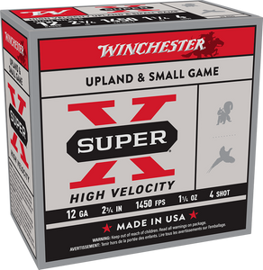 Winchester Ammo X12HV4 Super X High Velocity 12Gauge 2.75" 1 1/4oz 4Shot 25 Per Box/10 Case                                                                                                             