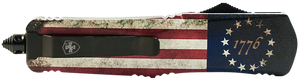 Templar Knife SBRF331 1776 Gen II Small 2.69" OTF Drop Point Plain Black Oxide Stonewashed Black 440C SS Blade/4.31" Betsy Ross Flag Aluminum Handle Features Glass Breaker Includes Pocket Clip/Sheath  Templar Knife SBRF331 1776 Gen II Small 2.69" OTF Drop Point Plain Black Oxide Stonewashed Black 440C SS Blade/4.31" Betsy Ross Flag Aluminum Handle Features Glass Breaker Includes Pocket Clip/Sheath