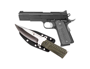 Magnum Research DE1911G10K 1911 G 10mm Auto Caliber with 5.01" Barrel, 8+1 Capacity, Overall Matte Black Finish Carbon Steel, Beavertail Frame, Serrated Slide & Black/Gray G10 Grip Includes Knife     